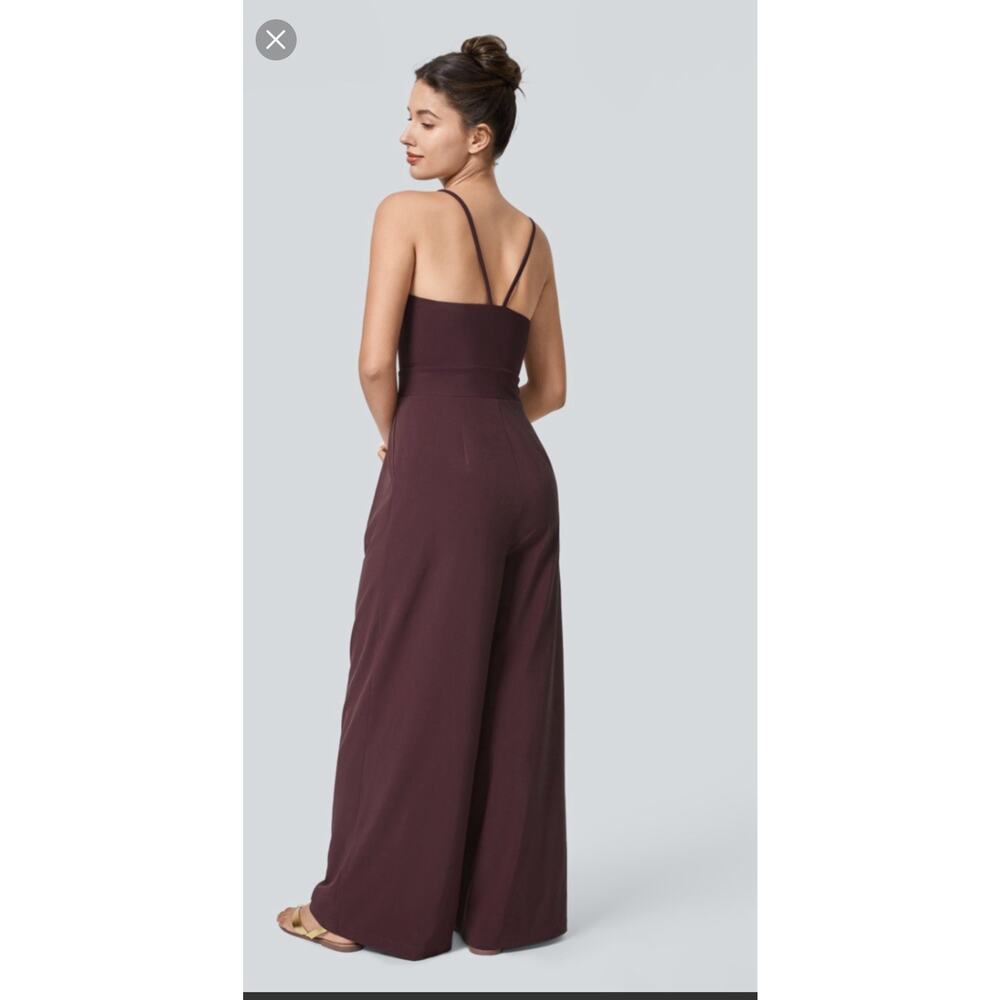 Halara M Petite Burgundy Breezeful Jumpsuit Spaghetti Straps Quick Dry Zip Side - Picture 2 of 10
